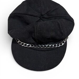 Black Baker Boy Cap with Silver Chain